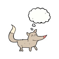 cartoon little wolf with thought bubble N25