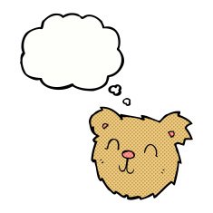 cartoon happy teddy bear face with thought bubble N2
