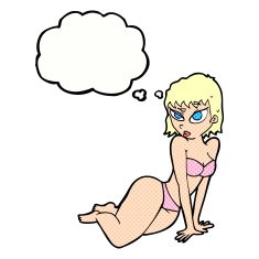 cartoon sexy woman in underwear with thought bubble N19