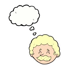 cartoon man with mustache thought bubble N85
