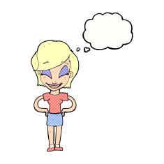 cartoon woman with hands on hips thought bubble N216
