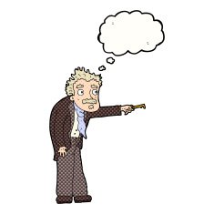 cartoon man trembling with key unlocking thought bubble N9