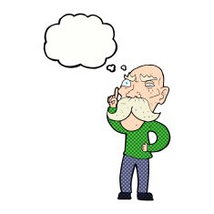 cartoon annoyed old man with thought bubble N67