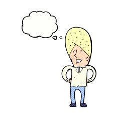 cartoon happy man with thought bubble N451