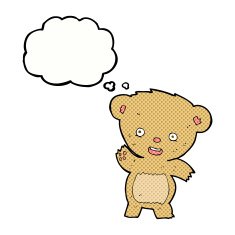 cartoon waving teddy bear with thought bubble N28
