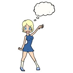 cartoon party girl with thought bubble N9
