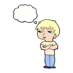 cartoon annoyed boy with thought bubble N40