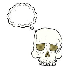 cartoon spooky skull with thought bubble N147