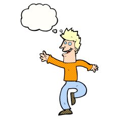 cartoon happy man with thought bubble N452