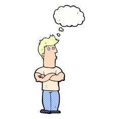 cartoon man with folded arms thought bubble N30