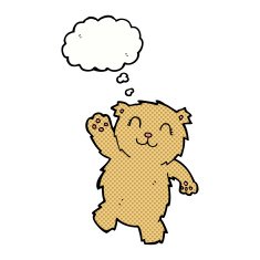 cartoon waving teddy bear with thought bubble N29