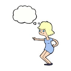 cartoon girl pointing with thought bubble N28