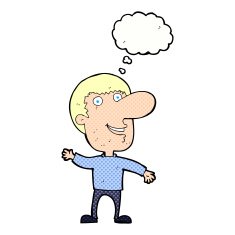 cartoon waving man with thought bubble N39