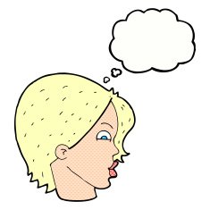 cartoon female face with thought bubble N148