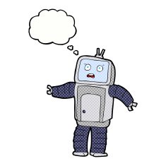 cartoon funny robot with thought bubble N75
