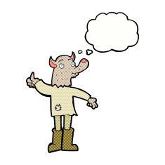 cartoon funny werewolf with thought bubble N15