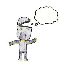 cartoon funny robot with thought bubble N76