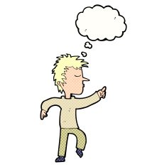 cartoon man pointing with thought bubble N190
