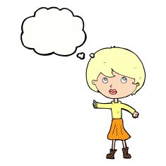 cartoon woman asking question with thought bubble N30