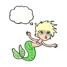 cartoon mermaid with thought bubble N65
