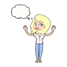 cartoon woman giving up with thought bubble N10