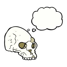 cartoon spooky skull with thought bubble N148