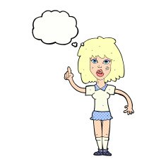 cartoon tough woman with idea thought bubble N9