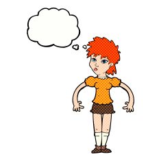 cartoon curious woman with thought bubble N53