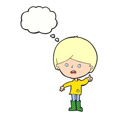 cartoon unhappy boy with thought bubble N59