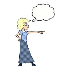 cartoon woman pointing finger with thought bubble N10