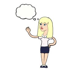 cartoon pretty woman waving with thought bubble N86