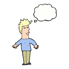 cartoon worried man with thought bubble N92