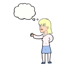cartoon woman explaining with thought bubble N50