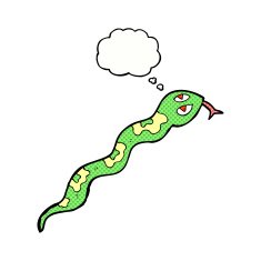 cartoon hissing snake with thought bubble N20