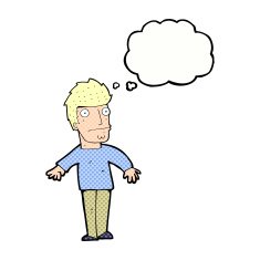 cartoon worried man with thought bubble N93