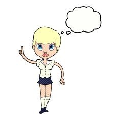 cartoon pretty woman with idea thought bubble N69
