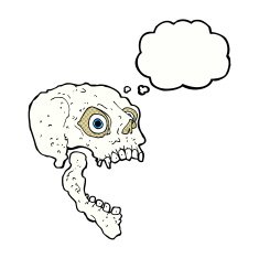 cartoon scary skull with thought bubble N22