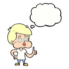 cartoon boy giving thumbs up with thought bubble N10