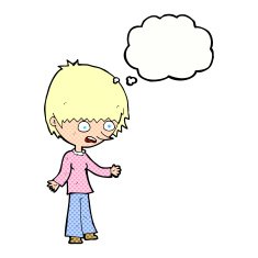 cartoon stressed out woman with thought bubble N20