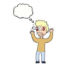 cartoon terrified man with thought bubble N224