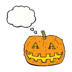 cartoon pumpkin with thought bubble N20