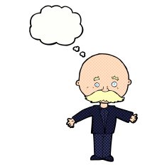 cartoon man with mustache thought bubble N86