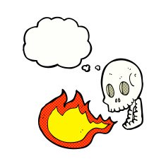 cartoon fire breathing skull with thought bubble N6