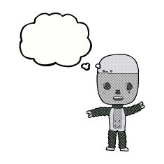 cartoon robot with thought bubble N173
