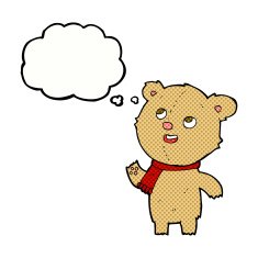 cartoon teddy bear wearing scarf with thought bubble N12