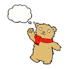 cartoon teddy bear wearing scarf with thought bubble N13