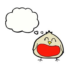 funny cartoon christmas robin with thought bubble N7