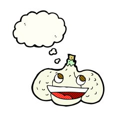 cartoon garlic with thought bubble N4