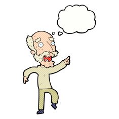 cartoon frightened old man with thought bubble N36