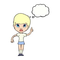 cartoon girl with idea thought bubble N19